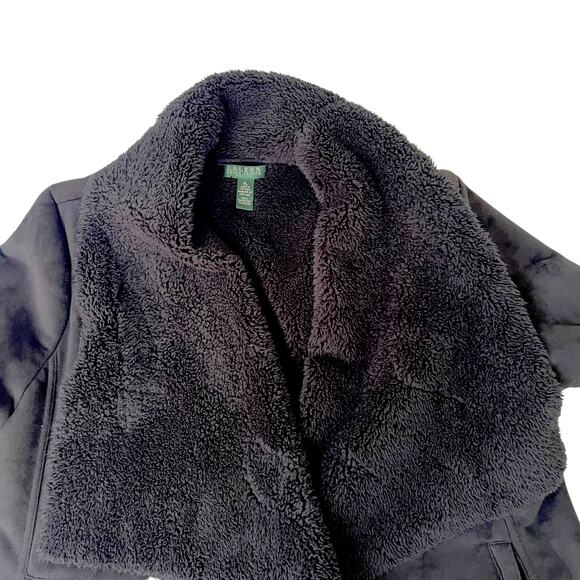 Lauren Ralph Lauren Petite Large Black Faux Shearling Open Front Jacket $220 - Picture 1 of 9